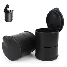 VireEyU Pack of 2 Car Trash Can with Lid, Fits Cup Holders and Car Doors, Small and Compact, Ideal for Car, Home and Office, Black