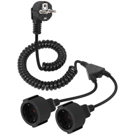 Cable de extensión de cable en spiral GELRHONR, cable de extensión de contacto protector 2 en 1 para interior de 16A / 250V, cable en spiral estirable DE 0.8 m to 1.2 m (1 M/estiramiento 1.7 M)