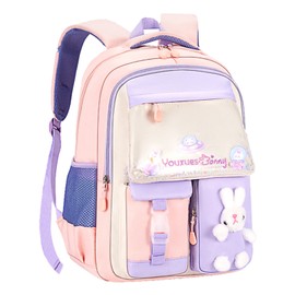 Kids Backpack Soft Comfortable Multi Layer Large Capacity Oxford Fabric Girl Bunny Backpack for School Pink