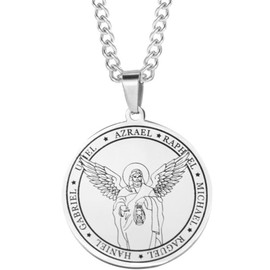 Jude Jewelers Stainless Steel The Seven Archangels Medallion Occult Amulet Pendant Necklace (Silver-Azrael)