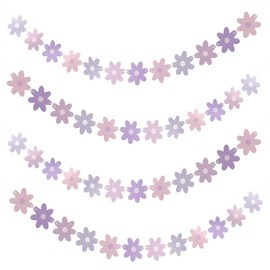 IONPSHG 4pcs Daisy Boho Banner Party Decorations Cute Daisy Party Banner Purple Daisy Decor Spring Flower Garland Daisy Paper Cutouts for Indoor Outdoor Birthday Wedding Party Supplies (Purple)