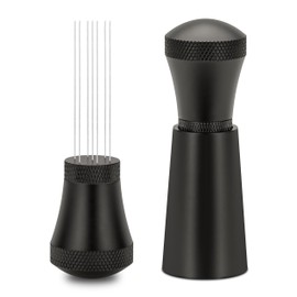APTSPADE WDT Tool, WDT Tool Espresso Distribution Tool, 0.3mm Stainless Steel 7 Needles WDT Tool Coffee Stirrers Distributor with Stand for Barista, Black (3 Replacement Needle)