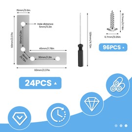 Flat Angle Stainless Steel 90 Degree Flat Connector Angle Connector Flat L Shape Corner Angle 60 x 60 mm Chair Angle Flat Angle Brackets with Screws Flat Angle Connector for Wood, Cupboard, Table
