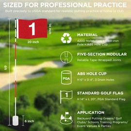 KINGTOP 6ft Golf Flagstick Basic, Portable Five-Section Design for Backyard Practice Putting Green, Driving Range Golf Pin Flag Hole Cup Set, Gift Idea, 1-Pack
