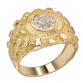 Men's Nugget Ring - Solid 925 Sterling Silver Ring - Iced Micropave Cluster Ring - 14k Yellow Gold Finish - Sizes 6-13 (8)