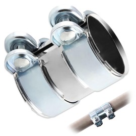 Tkxjry Double Clamp, Exhaust Pipe Clamp, Exhaust Clamp, Pipe Connector, Double Clamp, Stainless Steel Exhaust Clamp, Pipe Connector, for Exhaust Pipe with Diameter (S)