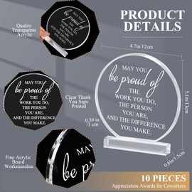 Bucherry 10 Pcs Employee Appreciation Awards for Coworker Acrylic Thank You Trophy May You Be Proud of The Work You Do Sign Prizes Retirement Goodbye Farewell Gift for Women Men(Round)