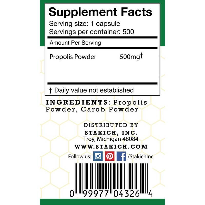 Stakich 500 mg Capsules (Propolis Capsules 500 mg (500 Count))