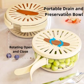 Fruit Veggie Washer Strainer Container with Lid,Fruit Vegetable Washing Bowl Draining Basket,Fruit Vegetable Organizers and Storage Berry Produce Containers for Fridge,Lettuce Keeper for Refrigerator