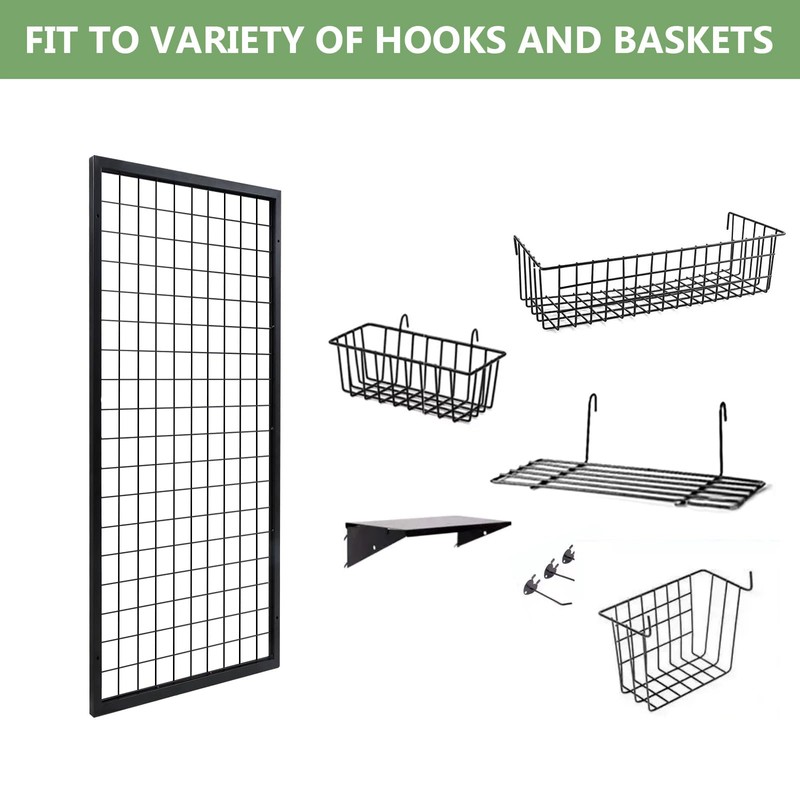 NectaCol 3 Packs Grid Wall Panels, Metal Black Wire Grid