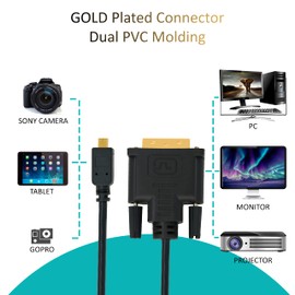 BIGtec 0.2 m Micro HDMI to DVI Cable Adapter HDMI Micro D Male to DVI-D Male Full HD for Monitor Projector PC Computer TV Smart TV Display