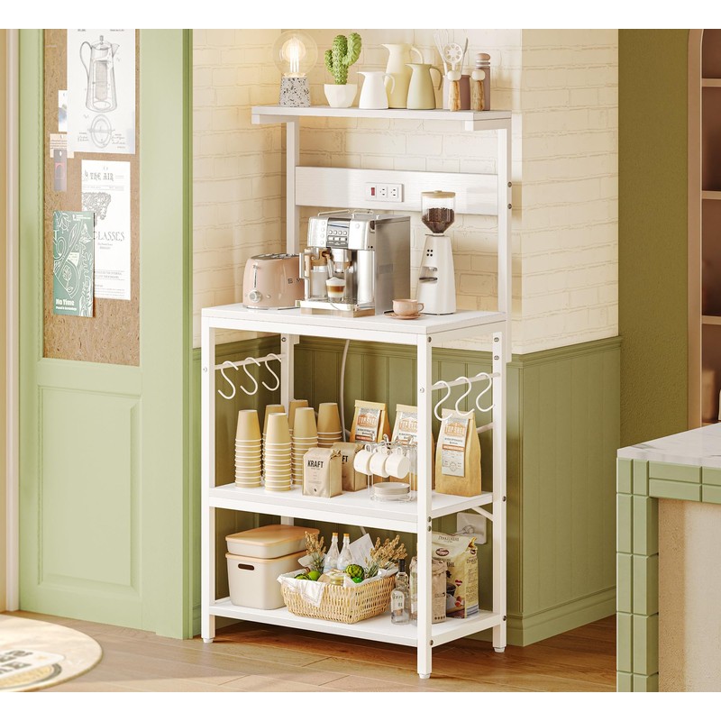 SUPERJARE Kitchen Bakers Rack with Power Outlet, Coffee Bar Table