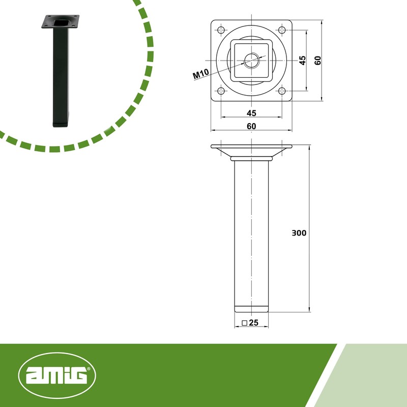 Amig - Square Foot for Furniture | Adjustable with Adjusting