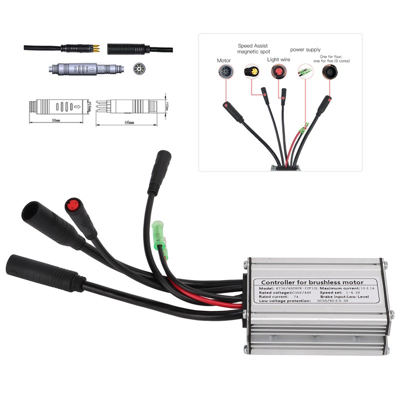 36V 48V 15A Electric Bike Sine Wave Controller 250W Brushless