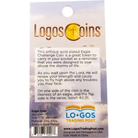 Christian Eagle Challenge Coin, Antique Gold-Color Plated, American Bald Eagle & Isaiah 40:31