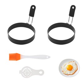 Pack of 2 fried egg moulds, pancake moulds, fried egg moulds for the pan, fried egg mould, round egg rings, egg shaper for egg pan, fried egg pan, pancake pan, stainless steel egg ring moulds, black