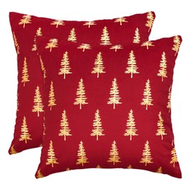 AVOIN colorlife Christmas Red Velvet Throw Pillow Covers 18 x 18 Inch, Gold Foil Print Christmas Tree Design, Glitter Accent Cushion Case Luxury Decoration for Sofa Couch Home Set of 2