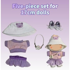 5-Piece 17cm Doll Outfit Set - Knit Top, Fashion Outfit Set for Collectible Figures - （Hats, Dresses, Skirts, Slung Accessories Cameras, Shoes ） No Doll Included (Style1-Lavender Purple)