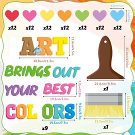 HyQuin 93Pcs Art Brings Out Your Best Colors Classroom Decor Art Bulletin Board Set with 3D Heart Painting Brushes Cutouts for Preschool Elementary School Wall Decoration Teacher Supplies