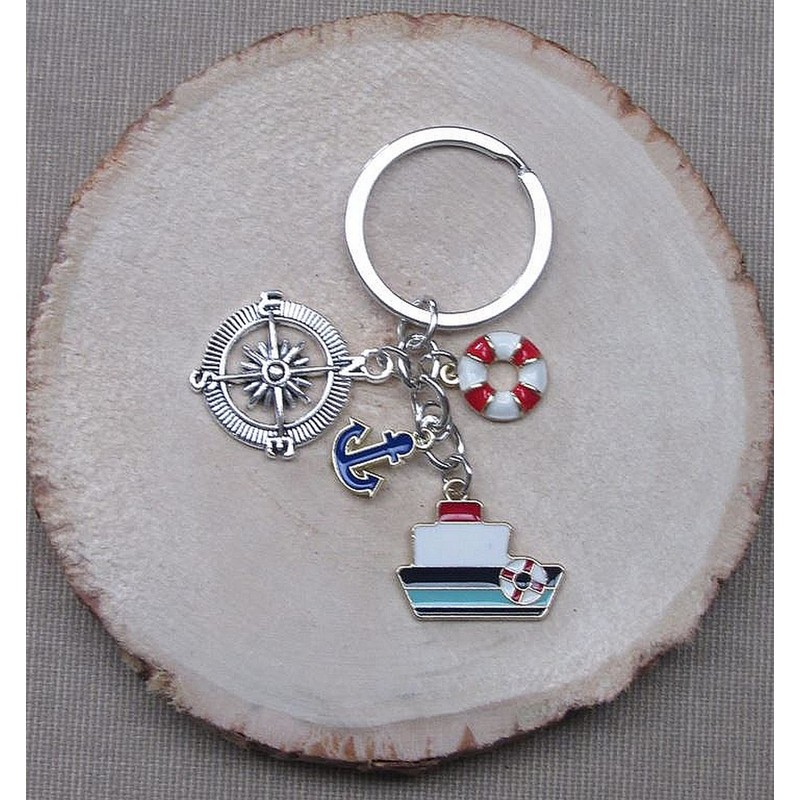 Key Ring Bag Charm Nautical Boat Compass Anchor Life Ring