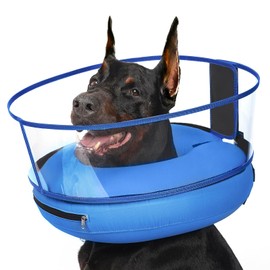 BARKLESS Dog Cone, Dog Donut Collar After Surgery, Inflatable Dog Cone with Clear Anti-Licking Shield, Alternative to Cone of Shame for Large Medium Dogs, Does Not Block Vision (Blue, M)