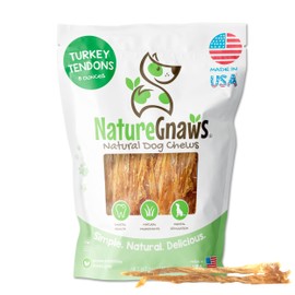 Nature Gnaws USA Turkey Tendons for Dogs - Premium Natural Chew Treats for Dogs - Delicious Reward Snack for Small Medium & Large Dogs - Made in The USA 8 oz Bag