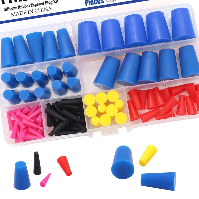 Tnisesm 100Pcs Silicone Rubber Tapered Plug Assortment Kits 1/16" to