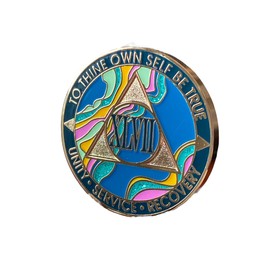 47 Year AA Medallion Marble Tahiti Teal Pink Gold Sobriety Chip