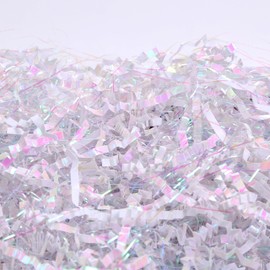 MOLLHAITY 1/2LB Crinkle Cut Paper, Shred Great for Gift Filler, Basket Filling, Birthdays, Weddings, Anniversaries, Easter, Valentines Day, and other occasions (Iridescent Diamond White-A)