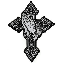 Celtic Cross Praying Hands Patch 14" | Religious Christian Faith Eternity Emblem | Large Embroidered Iron On - by Nixon Thread Co.