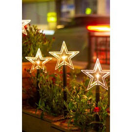 FUCHSUN LED Star Christmas Pathway Lights 14 Inches Warm White Glow 6 Hour Timer Battery Powered IP44 Waterproof Festive Winter Holiday Outdoor Garden Decorations