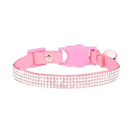 Bling Rhinestone Cat Collar Suede Leather Pet Collar Adjustable Breakaway Kitten Collar Cute Sparkly Cat Collar Safety Buckle Pet Collar with Bell for Puppy Little Pet Pink
