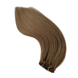 Clip in Hair Extensions #8 Ash Brown Clip in Hair Extensions Real Human Hair 70g 7pcs Double Weft Straight Brown Human Hair Extensions Clip ins 12 Inch Short Hair Extensions for Thin Fine Hair