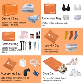 Somago Packing Cubes 6 Set Compression Space Saving Organizers for Suitcases and Luggage with Clothes Shoes Cosmetics Toiletries Storage Bags Travel Essentials (Sunset Orange)