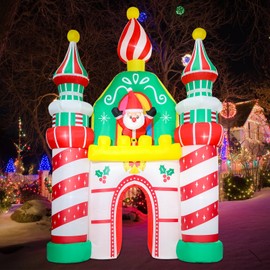 MUMTOP 10FT Christmas Inflatables Outdoor Decoration, Castle Christmas Inflatable with Santa Claus and Built-in Led Lights Blow Up Inflatable for Outdoor Party Lawn Garden Decoration
