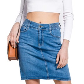Van Der Rich ® - Knee-Length Denim Skirt with Elastic Waist - Women, blue
