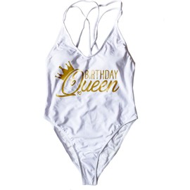 ShiFeiErWFC Fifty Birthday Swimsuit for Women Birthday Queen Bathing Suit Birthday Party (XX-Large birthdayqueen White GD)