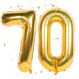 Gold 70 Balloons - 70th Birthday Giant Helium Foil Number Balloons (40 Inch) - Wedding Party Digital Decorations