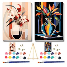 stnckic Paint by Numbers Kit for Adults Framed - 2 Pack Flower Vase Adults' Paint-by-Number Kits with Easel Adult Paint by Number Kits on Canvas Beginners Arts and Crafts for Adults 8x12inch