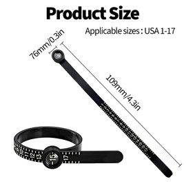 2 Pcs Ring Sizer - Finger Size Measuring Tool with Built-in Magnifying Glass US 1-17 Ring Sizes Reusable Ring Finger Sizer Gauge Jewelry Sizing Tool for Men Women (Black)