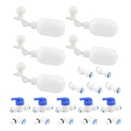 Newzoll 20Pcs Float Valve Kit, 1/4 Inch Plastic Adjustable Water Tank Float Valves with Quick Connect Push in to Connect Tube Fittings (Float Valve + Quick Connector + Ball Valve + I Type)