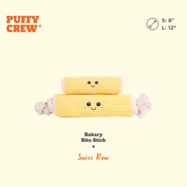 Puffy Crew Squeaky Dog Plush Toy, Bakery Bite_Stick Collection, 12", for Various Sized Dogs (Swiss Roll, Large)