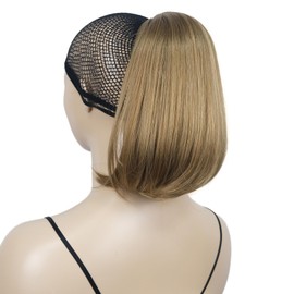 Lydell 12" Straight Wavy Styled Clip In Claw Ponytail Hair Extension Synthetic Hairpiece (Golden Reddish Brown)