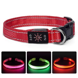 TDTOK LED Dog Collar Rechargeable Flash Dog Collar, Adjustable Durable Nylon Comfortable Light Up Dog Collars for Small Medium Large Dogs with Reflective Lines Lightweight Plastic Buckle