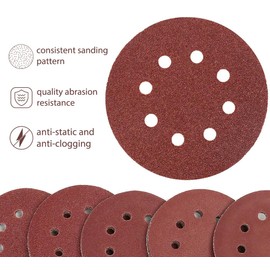 100 Pcs Abrasive 5 in Sanding Disc Hook and Loop 8 Hole 40 60 80 100 120 180 240 Grit Sandpaper Assort Grit Fine