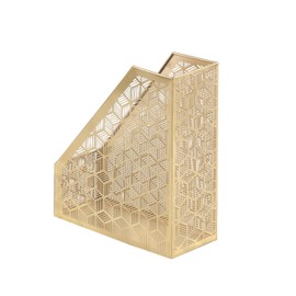 Deco 79 Metal Geometric Single Slot Magazine Holder with Laser Carved Design, 5" x 10" x 12", Gold