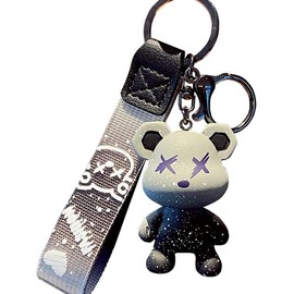 Fun & Colorful Cute Panda Keychain  Rope Resin Pendant Metal Key Ring - Color: Red