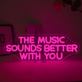 ineonlife The Music Sounds Better with You Neon Sign, Music LED Sign for Wall Decor, Letter Neon Sign for Music Studio, Classroom, Party, Bar, Bedroom