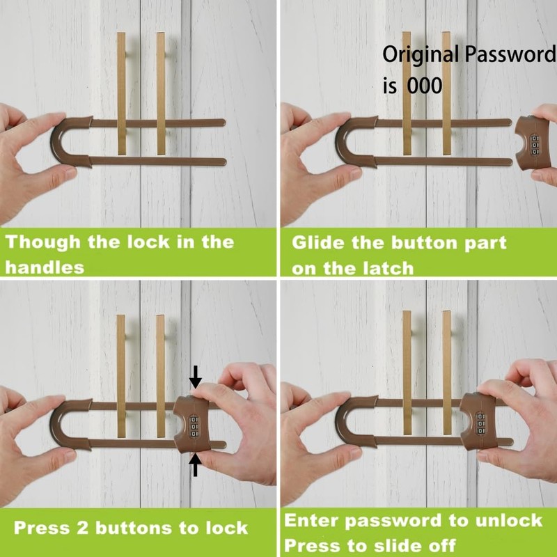 4 PACK Child Proof Sliding Cabinet Door Code Locks Baby