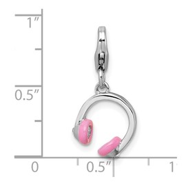 JewelryWeb 10.3mm Ss Rhodium Plated 3d Enamel With Crystal Headphones Charm Pendant Necklace for Women